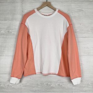 Sundry For Evereve Color Block Sweatshirt Women M (2) Peach White Pullover Crew